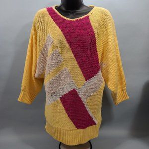 Vintage 80s-90s Naomi Bee Colorblock Sweater Women's Size Medium Yellow Red